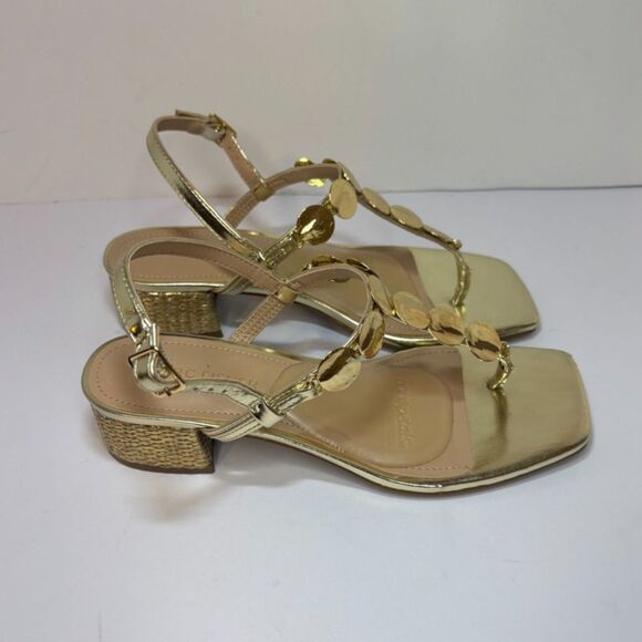 Marc Fisher Caylie Embellished Gold T-Strap Block Heel Sandals Womens - Picture 3 of 6